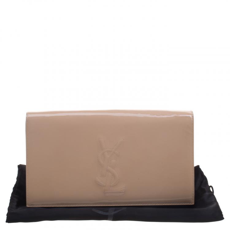 Pre Owned Saint Laurent Paris Beige Patent Leather Belle De Jour Flap Clutch