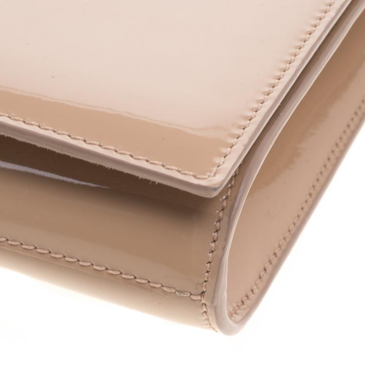 Pre Owned Saint Laurent Paris Beige Patent Leather Belle De Jour Flap Clutch