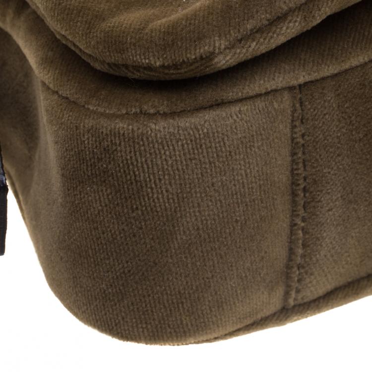 Pre Owned Saint Laurent Paris Olive Green Suede Venise Shoulder Bag
