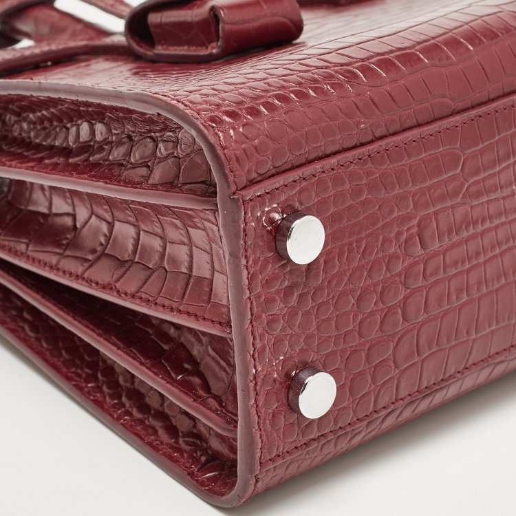 Pre Owned Saint Laurent Red Croc Embossed Leather Nano Classic Sac De Jour Tote