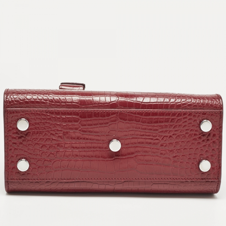 Pre Owned Saint Laurent Red Croc Embossed Leather Nano Classic Sac De Jour Tote
