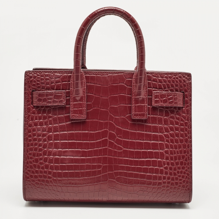 Pre Owned Saint Laurent Red Croc Embossed Leather Nano Classic Sac De Jour Tote