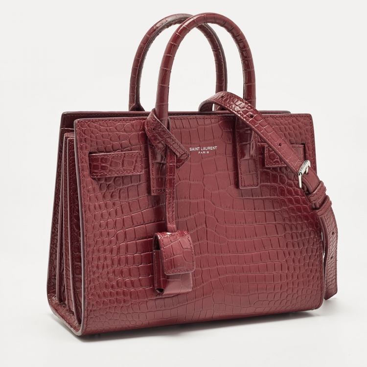 Pre Owned Saint Laurent Red Croc Embossed Leather Nano Classic Sac De Jour Tote