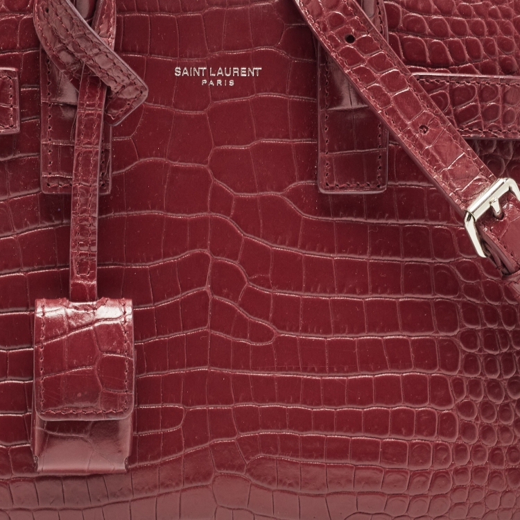 Pre Owned Saint Laurent Red Croc Embossed Leather Nano Classic Sac De Jour Tote