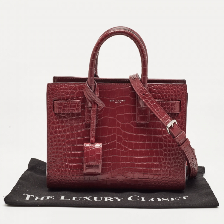 Pre Owned Saint Laurent Red Croc Embossed Leather Nano Classic Sac De Jour Tote