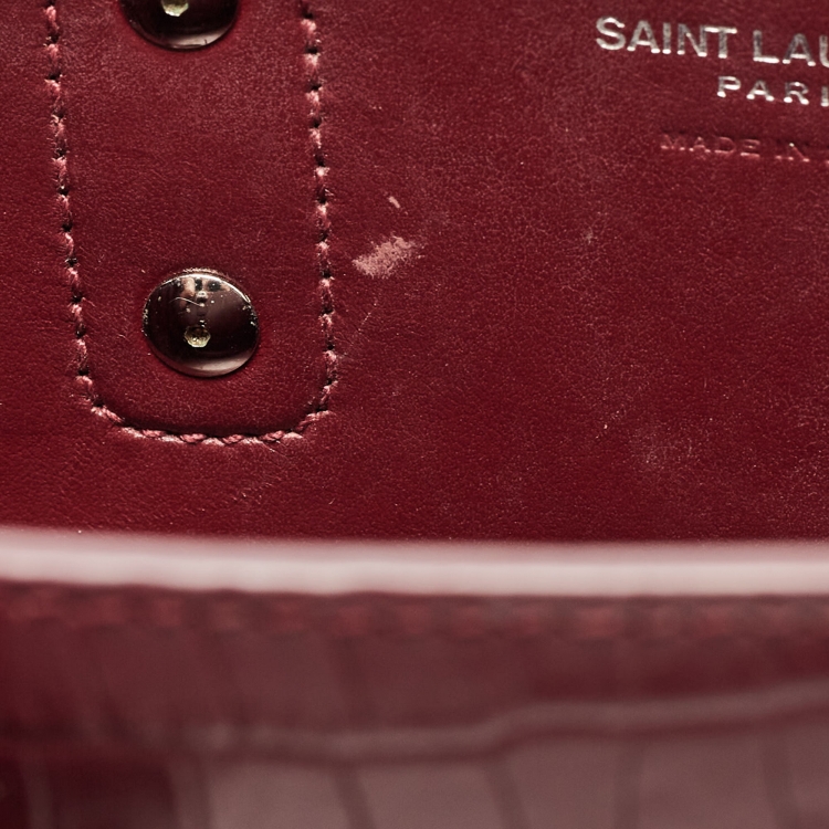 Pre Owned Saint Laurent Red Croc Embossed Leather Nano Classic Sac De Jour Tote