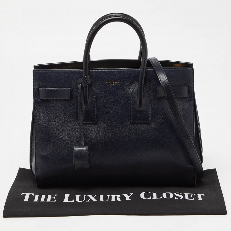 Pre Owned Saint Laurent Dark Blue Leather Small Classic Sac De Jour Tote
