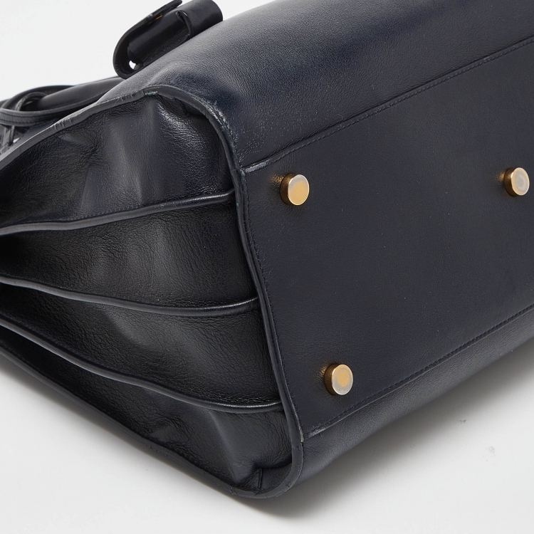 Pre Owned Saint Laurent Dark Blue Leather Small Classic Sac De Jour Tote
