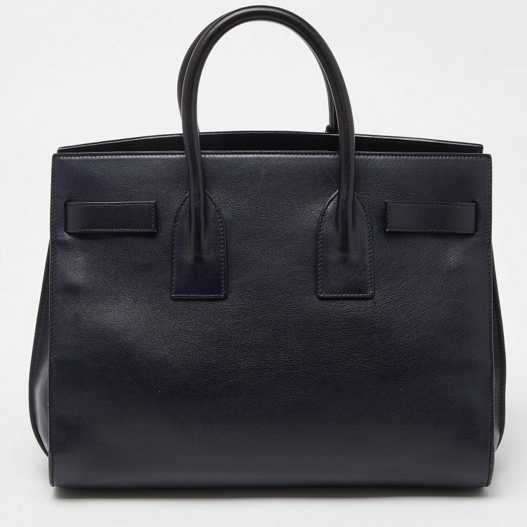 Pre Owned Saint Laurent Dark Blue Leather Small Classic Sac De Jour Tote