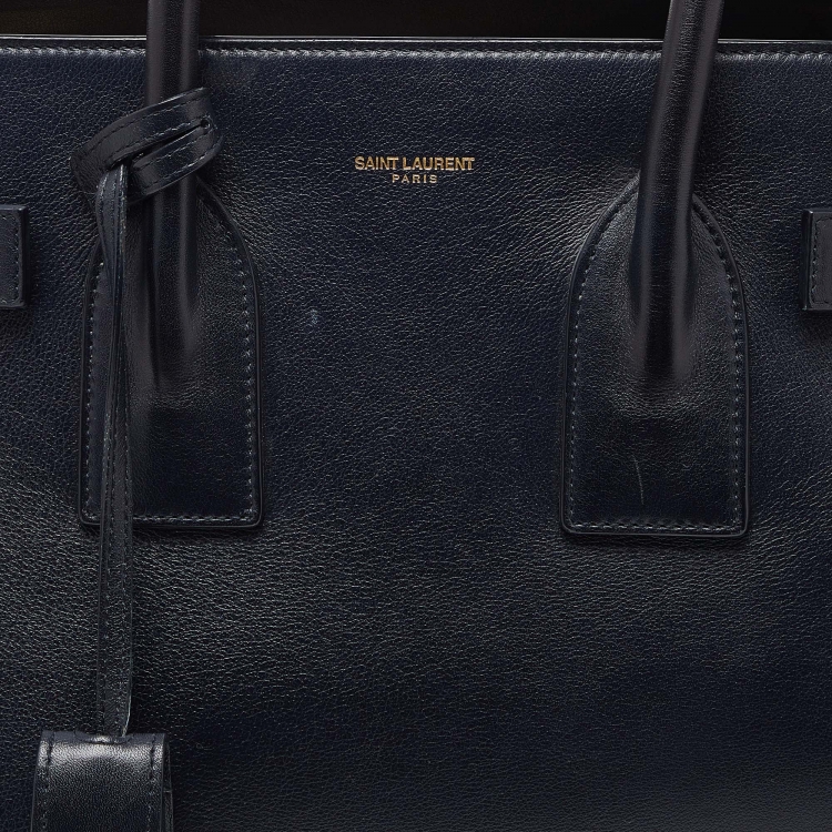 Pre Owned Saint Laurent Dark Blue Leather Small Classic Sac De Jour Tote