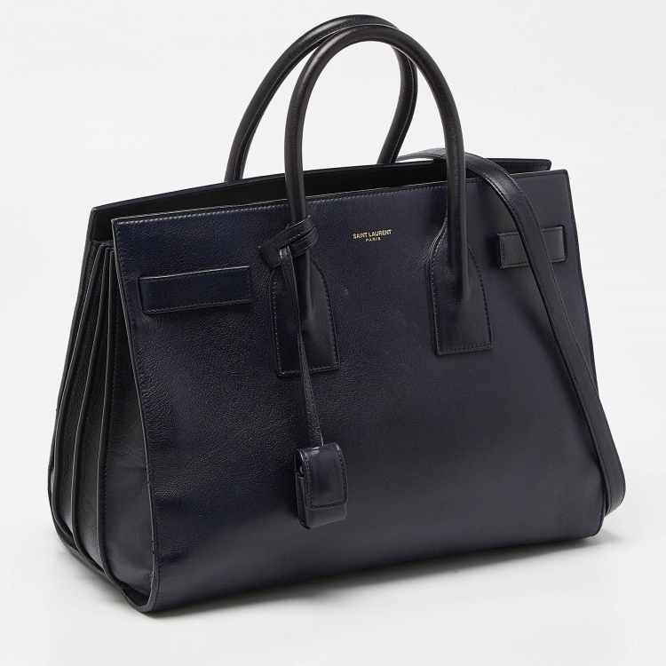 Pre Owned Saint Laurent Dark Blue Leather Small Classic Sac De Jour Tote