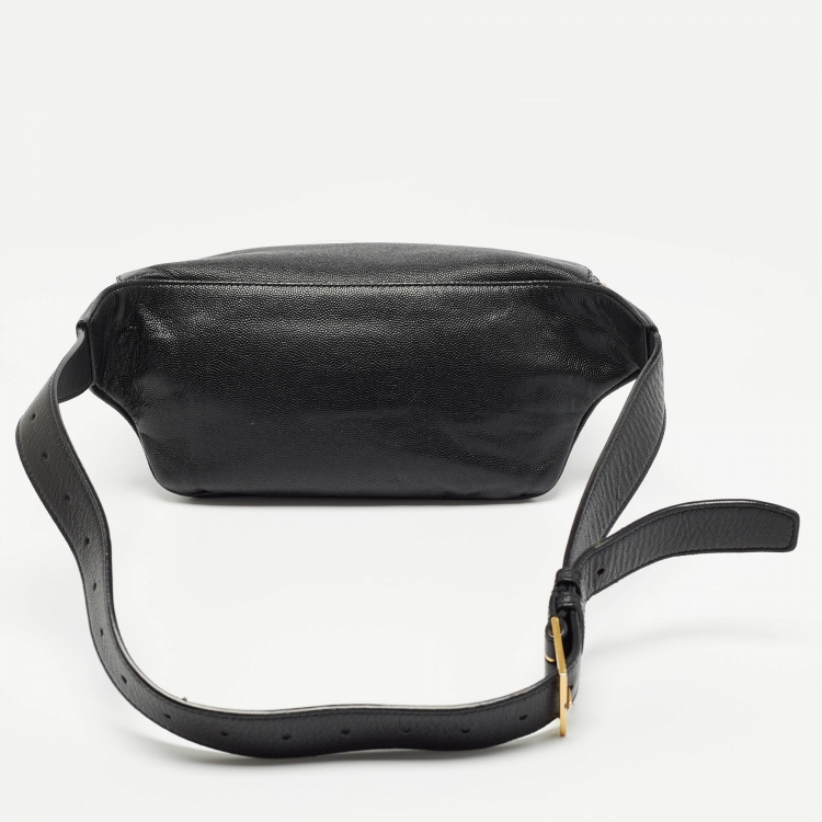 Pre Owned Saint Laurent Black Leather Cassandre Belt Bag