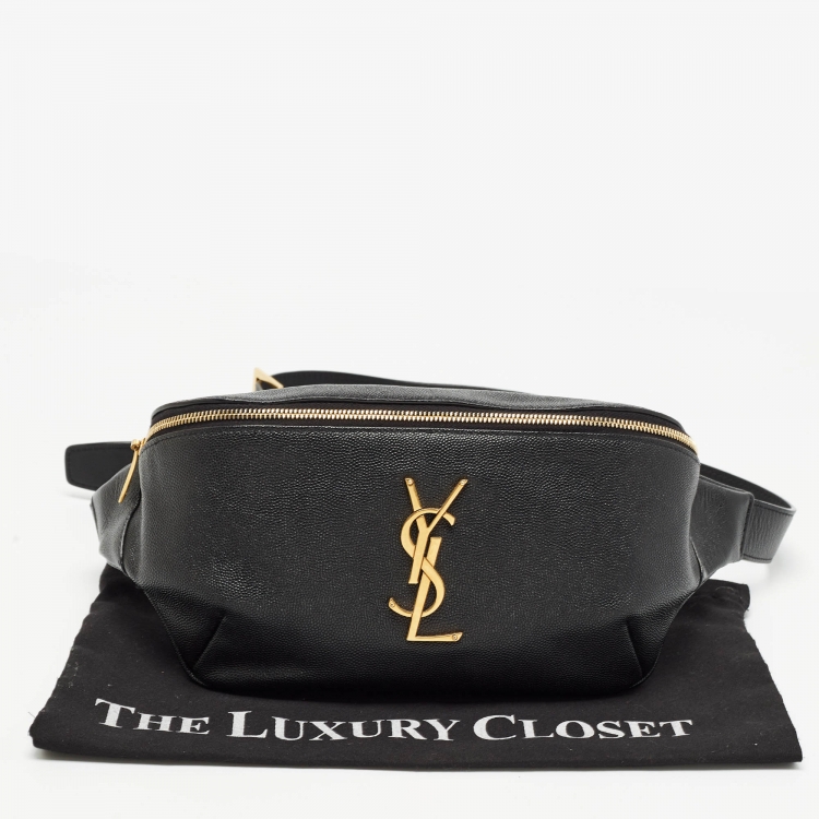Pre Owned Saint Laurent Black Leather Cassandre Belt Bag