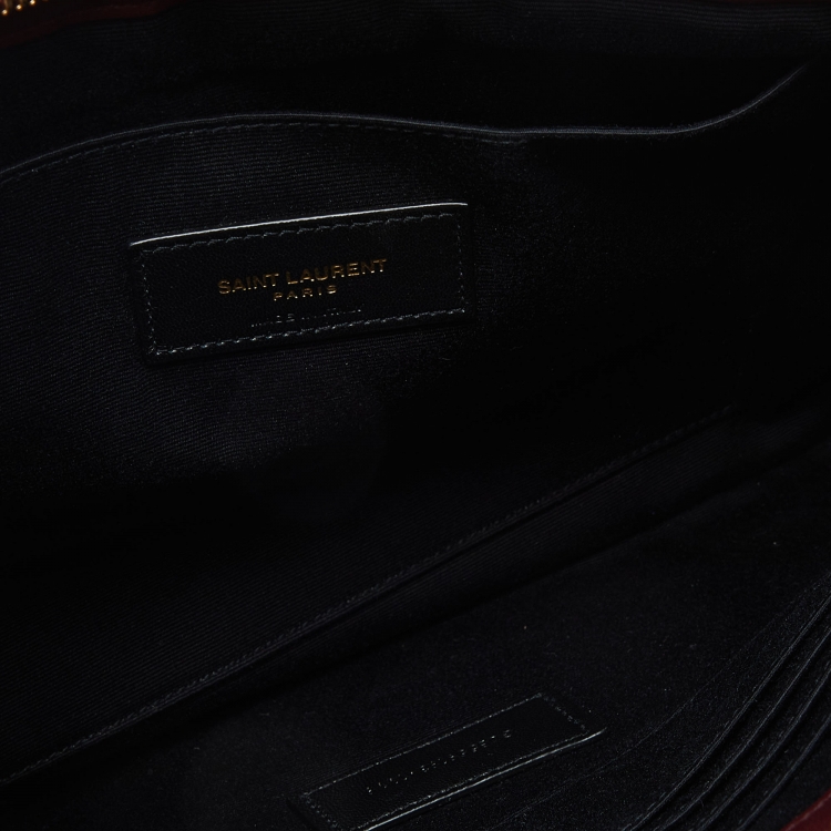 Pre Owned Saint Laurent Burgundy Matelassé Leather Monogram Wristlet Pouch