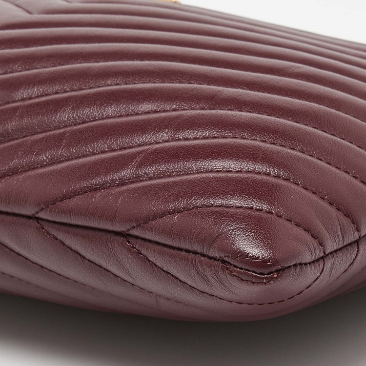 Pre Owned Saint Laurent Burgundy Matelassé Leather Monogram Wristlet Pouch