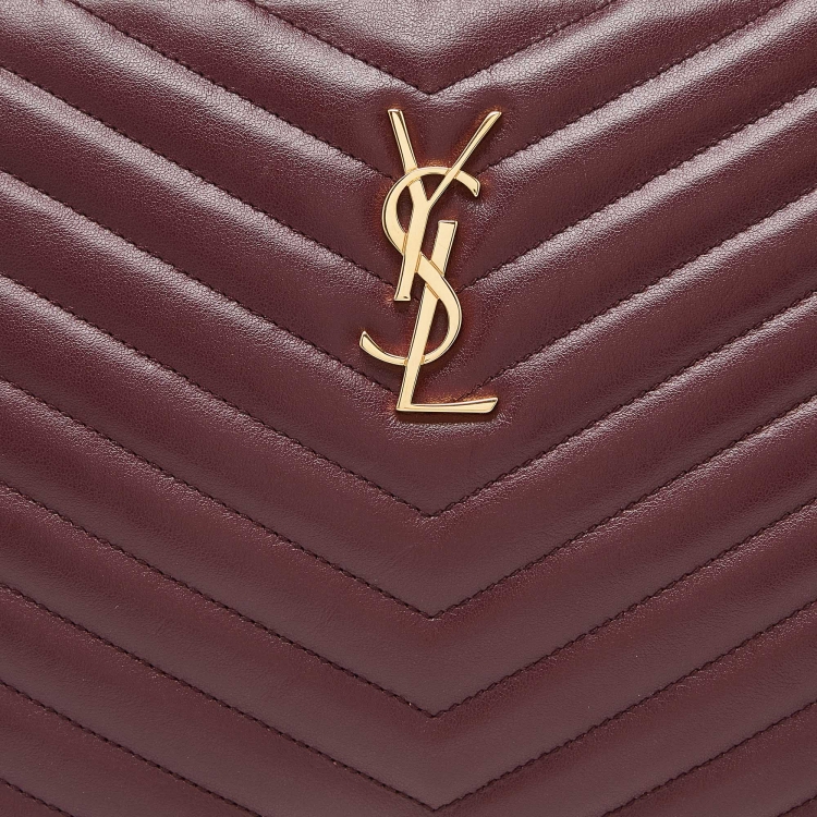 Pre Owned Saint Laurent Burgundy Matelassé Leather Monogram Wristlet Pouch
