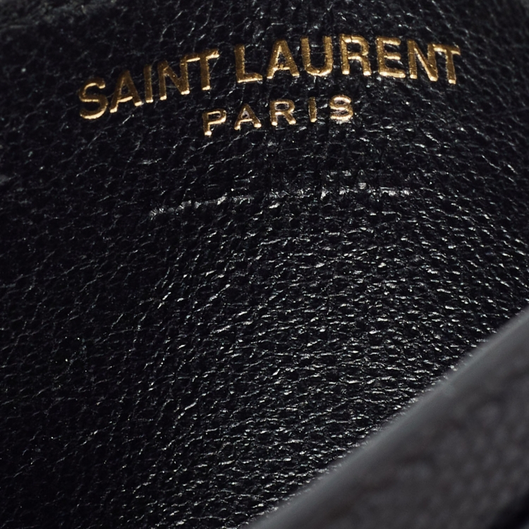 Pre Owned Saint Laurent Black Matelassé Leather Monogram Card Holder  
