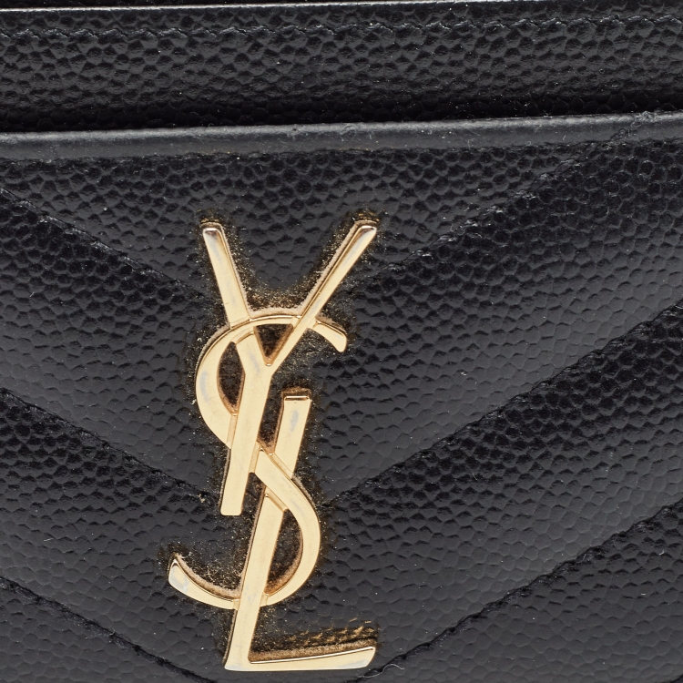Pre Owned Saint Laurent Black Matelassé Leather Monogram Card Holder  