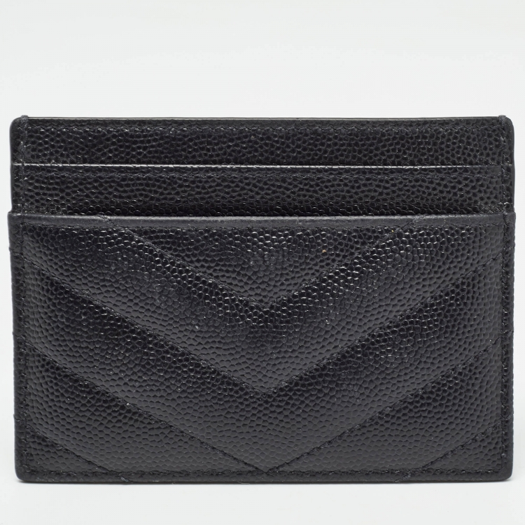 Pre Owned Saint Laurent Black Matelassé Leather Monogram Card Holder  
