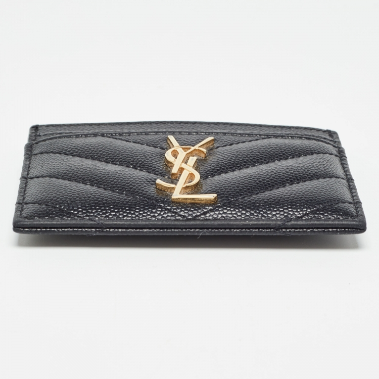 Pre Owned Saint Laurent Black Matelassé Leather Monogram Card Holder  