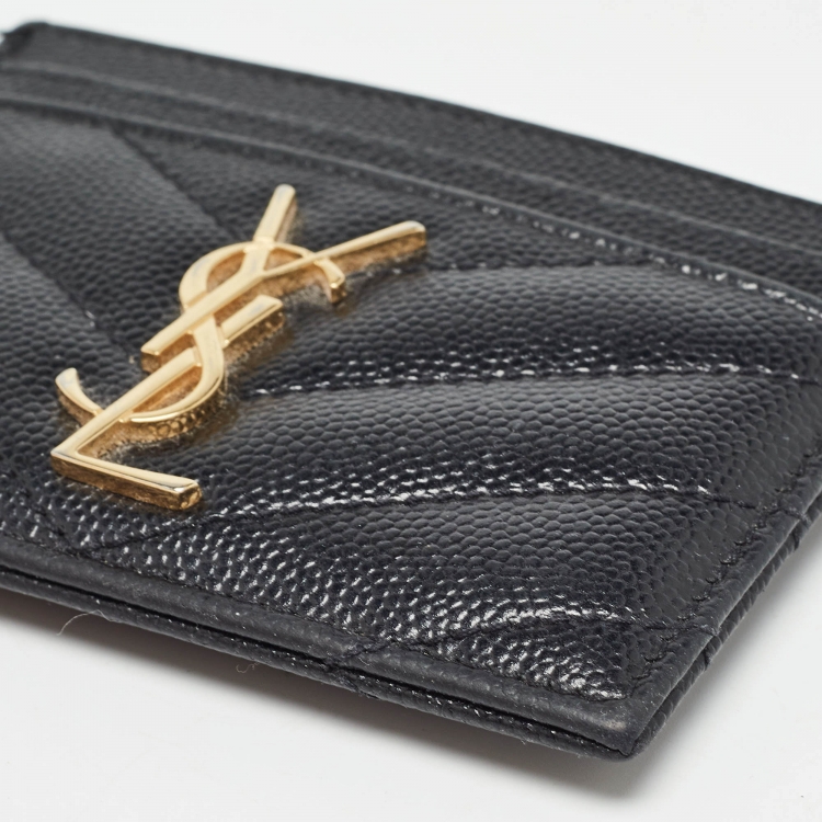 Pre Owned Saint Laurent Black Matelassé Leather Monogram Card Holder  