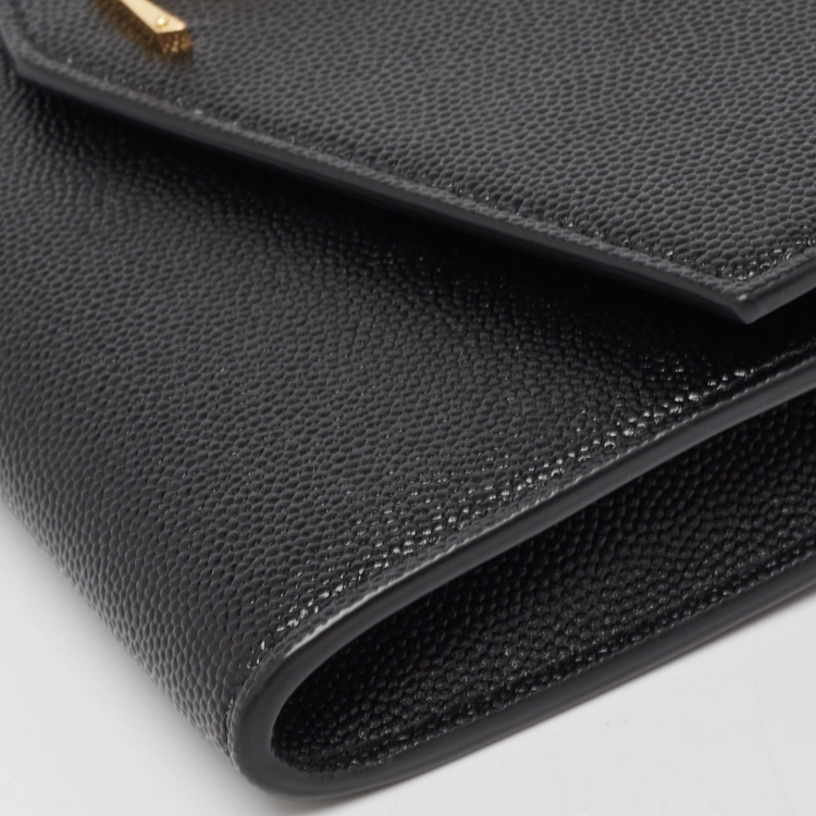 Pre Owned Saint Laurent Black Leather Uptown Wallet on Chain