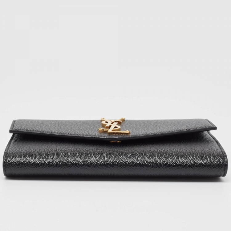 Pre Owned Saint Laurent Black Leather Uptown Wallet on Chain