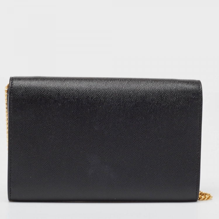 Pre Owned Saint Laurent Black Leather Uptown Wallet on Chain