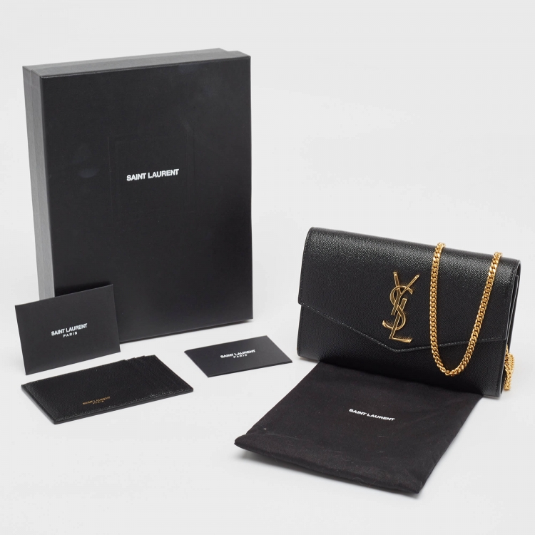 Pre Owned Saint Laurent Black Leather Uptown Wallet on Chain
