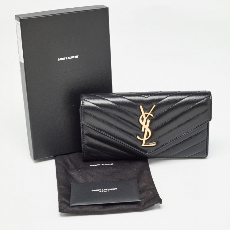 Pre Owned Saint Laurent Black Chevron Leather Envelope Wallet