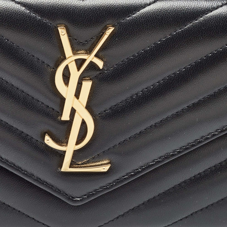 Pre Owned Saint Laurent Black Chevron Leather Envelope Wallet