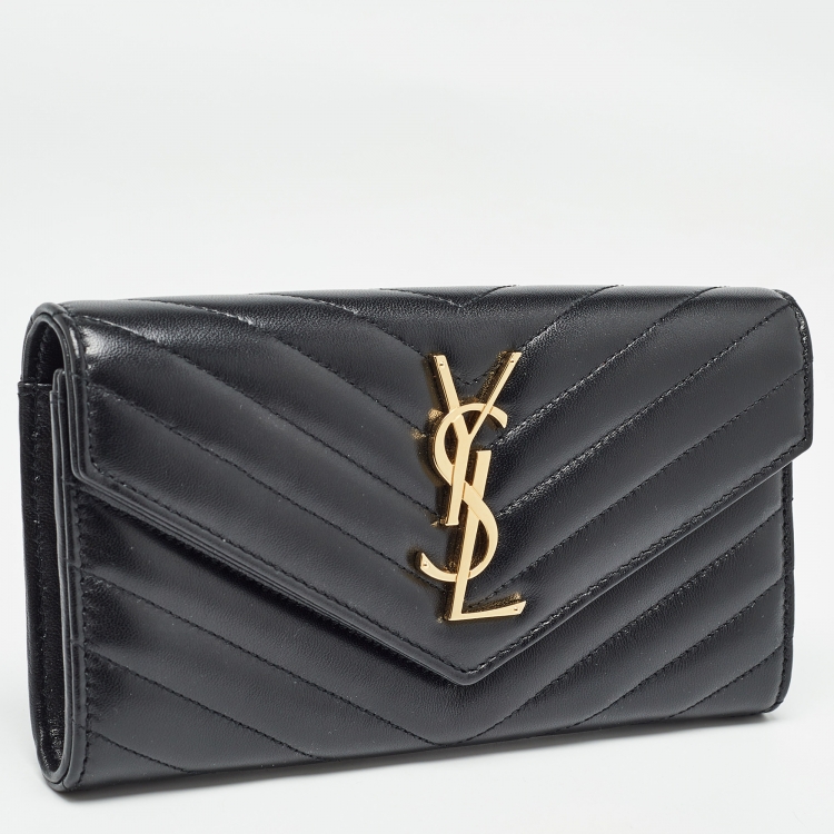 Pre Owned Saint Laurent Black Chevron Leather Envelope Wallet