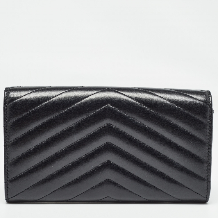 Pre Owned Saint Laurent Black Chevron Leather Envelope Wallet