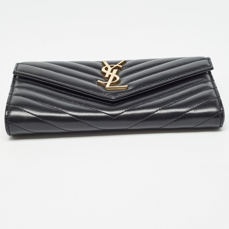 Pre Owned Saint Laurent Black Chevron Leather Envelope Wallet