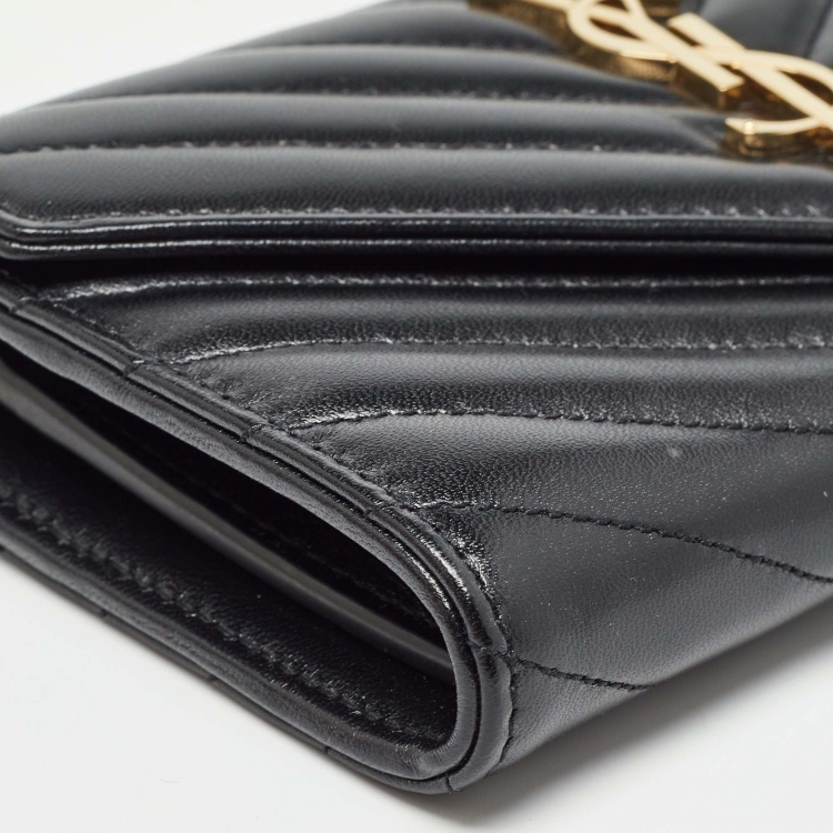Pre Owned Saint Laurent Black Chevron Leather Envelope Wallet