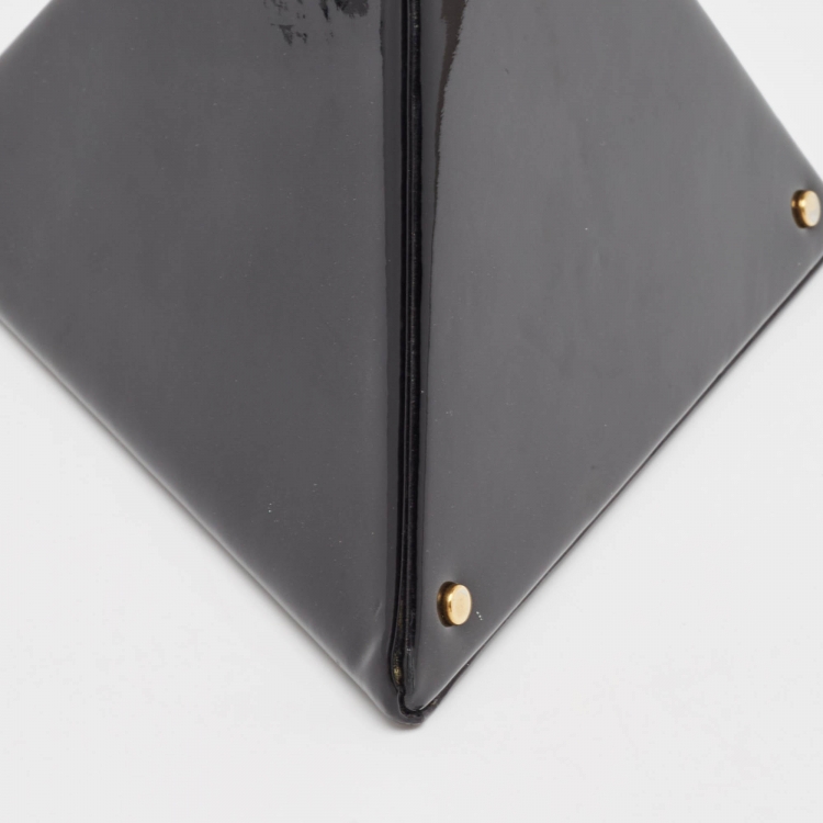 Pre Owned Saint Laurent Black Patent Leather Pyramid Box Wristlet Clutch