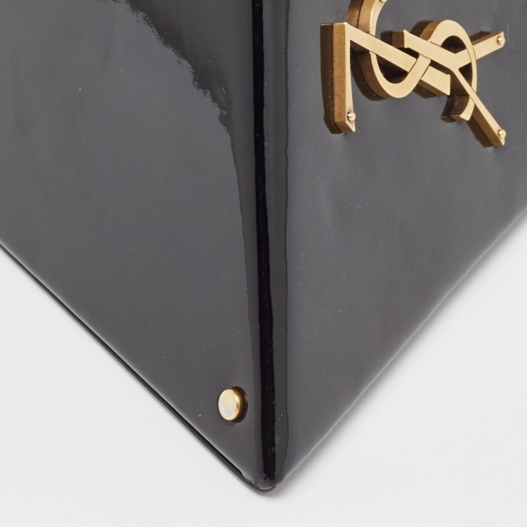 Pre Owned Saint Laurent Black Patent Leather Pyramid Box Wristlet Clutch