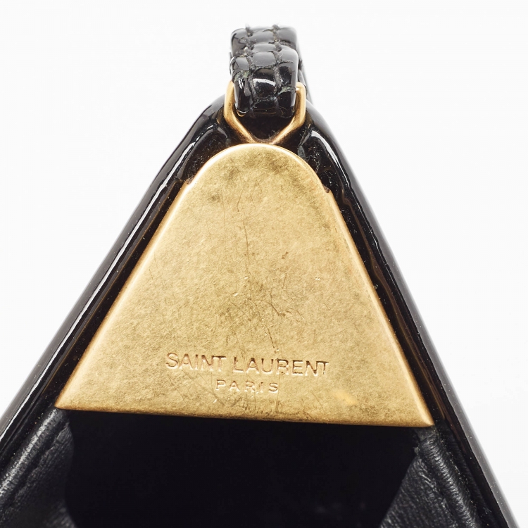 Pre Owned Saint Laurent Black Patent Leather Pyramid Box Wristlet Clutch