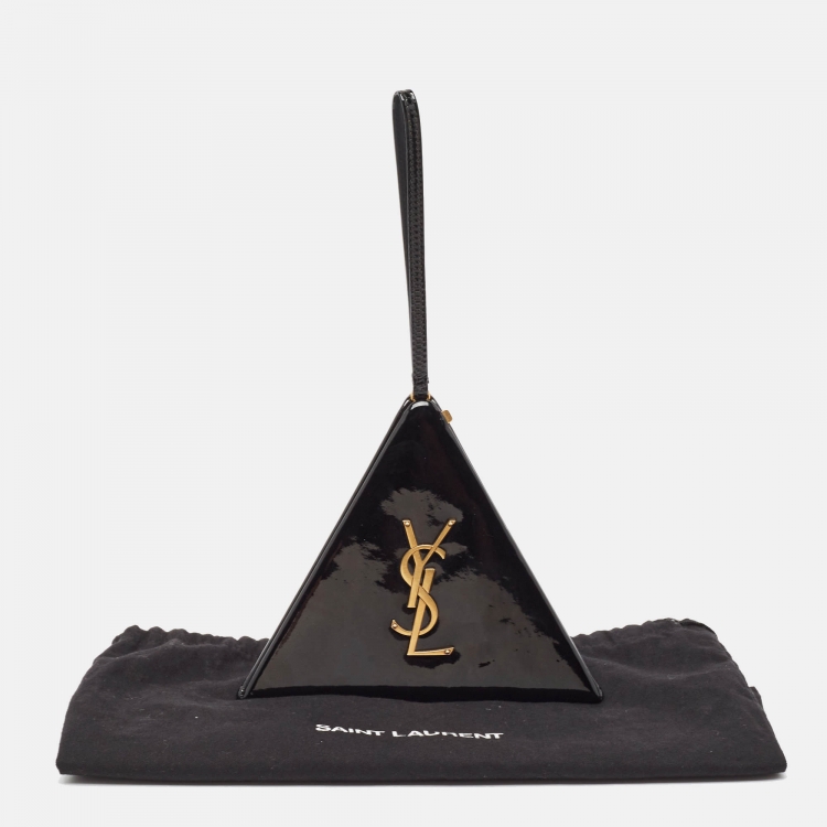 Pre Owned Saint Laurent Black Patent Leather Pyramid Box Wristlet Clutch