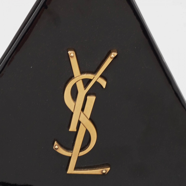 Pre Owned Saint Laurent Black Patent Leather Pyramid Box Wristlet Clutch