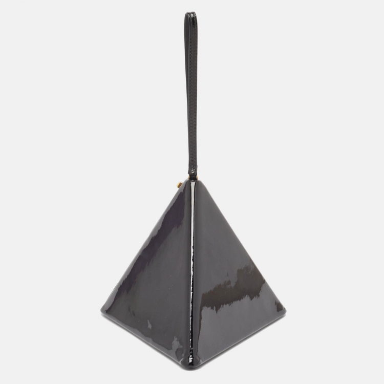 Pre Owned Saint Laurent Black Patent Leather Pyramid Box Wristlet Clutch