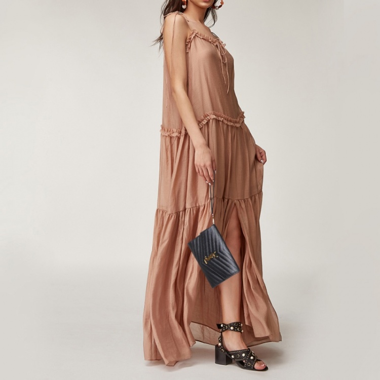 Pre Owned Saint Laurent Black Matelasse Leather Cassandra Wristlet Pouch