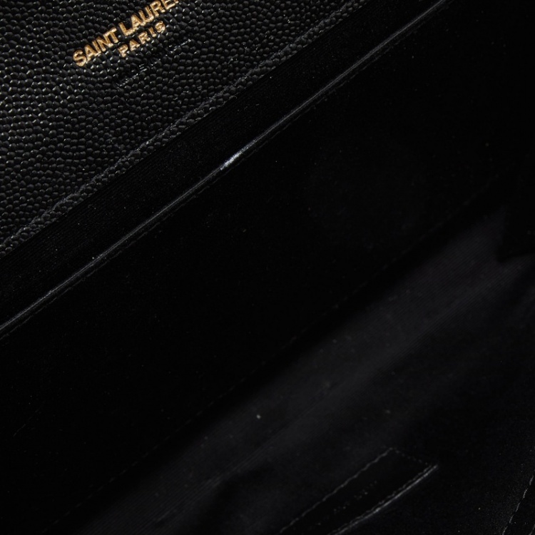 Pre Owned Saint Laurent Black Matelasse Leather Cassandra Wristlet Pouch