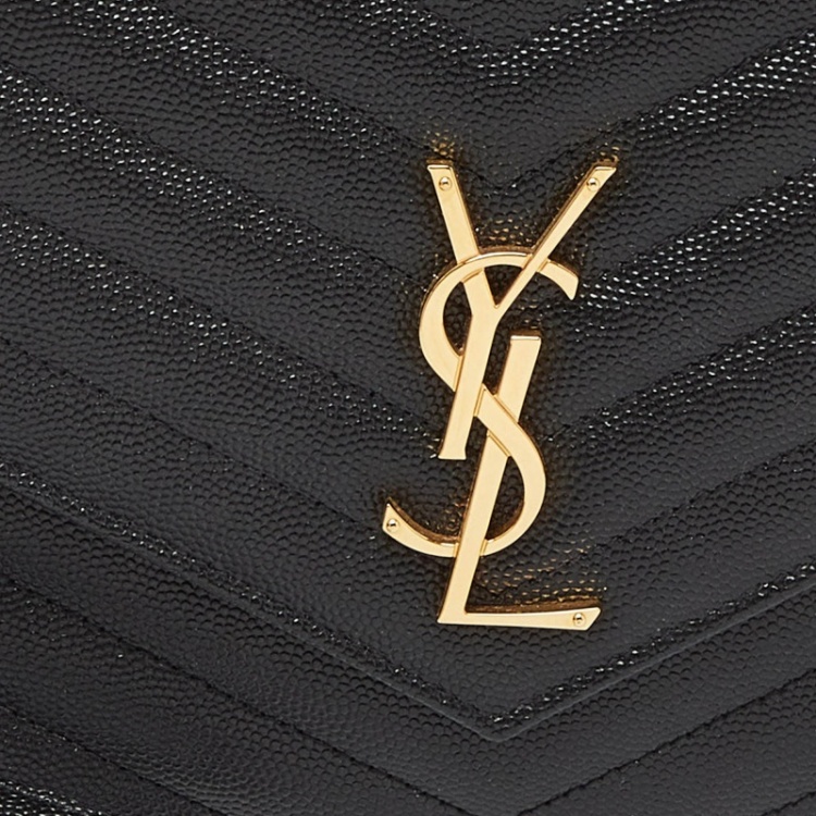 Pre Owned Saint Laurent Black Matelasse Leather Cassandra Wristlet Pouch