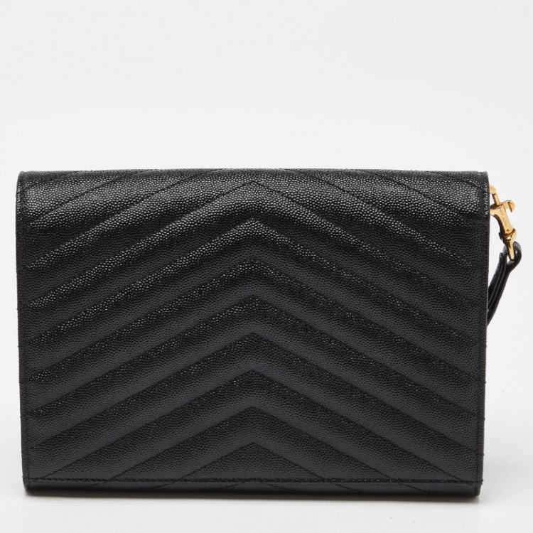 Pre Owned Saint Laurent Black Matelasse Leather Cassandra Wristlet Pouch