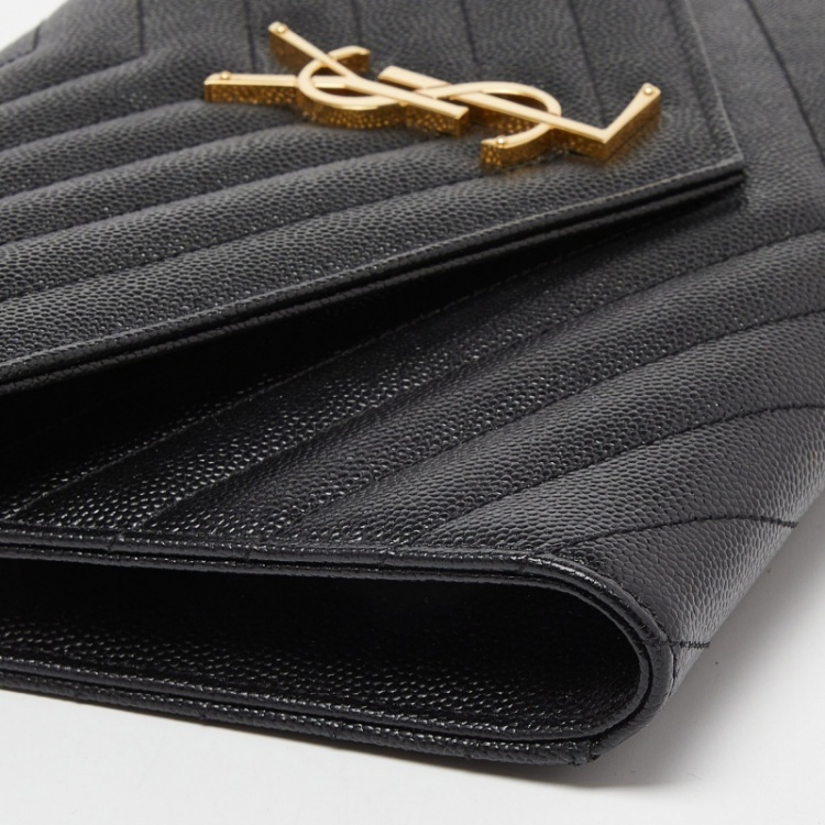 Pre Owned Saint Laurent Black Matelasse Leather Cassandra Wristlet Pouch