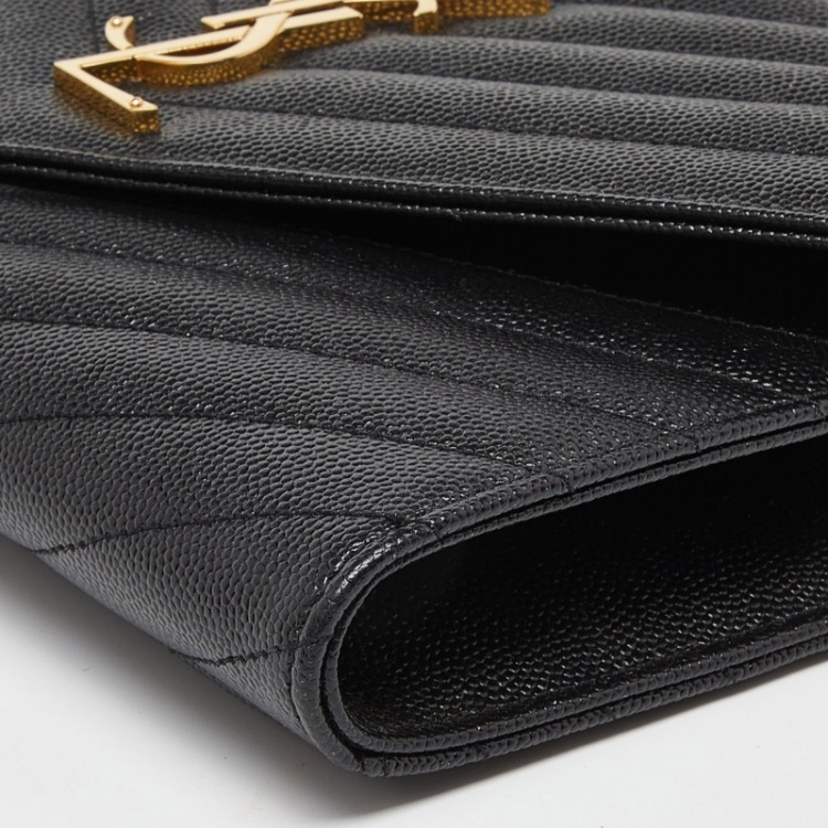 Pre Owned Saint Laurent Black Matelasse Leather Cassandra Wristlet Pouch