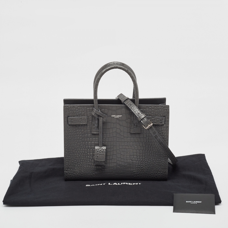Pre Owned Saint Laurent Grey Croc Embossed Leather Baby Classic Sac De Jour Tote