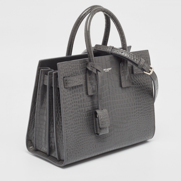 Pre Owned Saint Laurent Grey Croc Embossed Leather Baby Classic Sac De Jour Tote