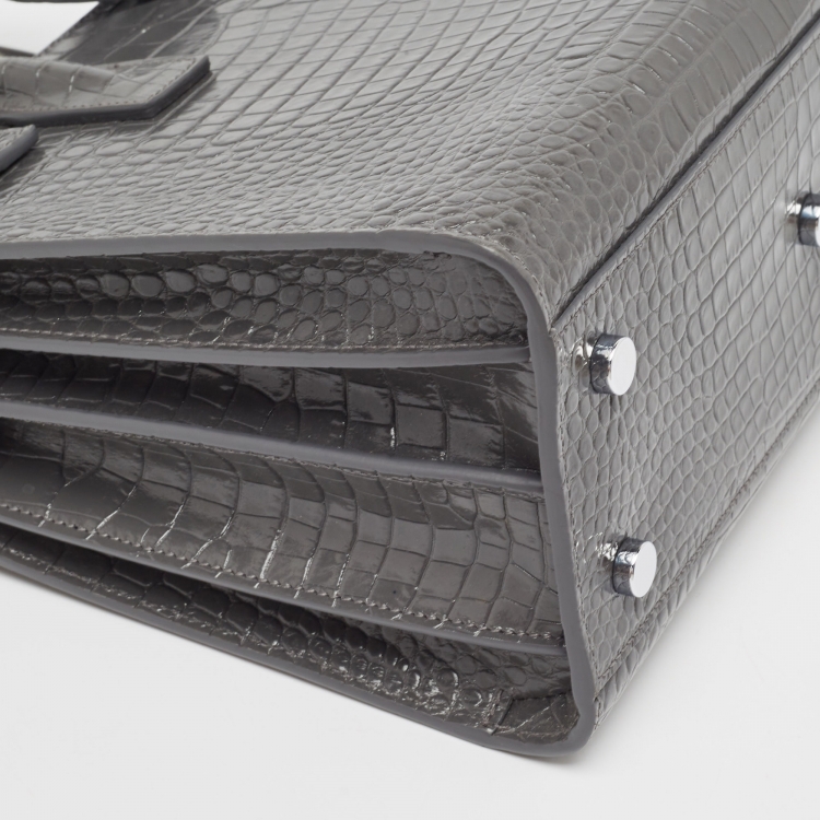 Pre Owned Saint Laurent Grey Croc Embossed Leather Baby Classic Sac De Jour Tote